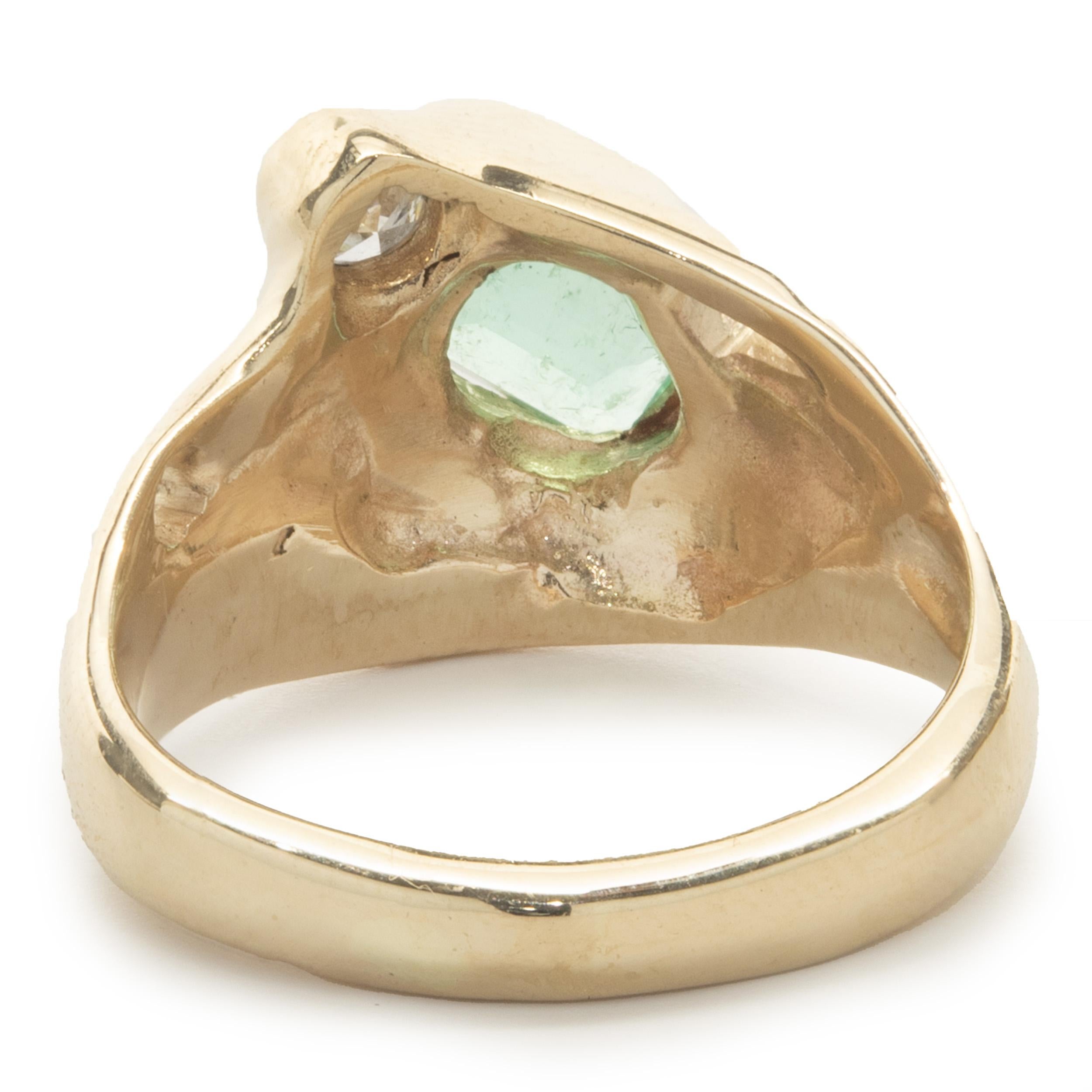 14 Karat Yellow Gold Fluorite and Diamond Freeform Ring In Excellent Condition In Scottsdale, AZ