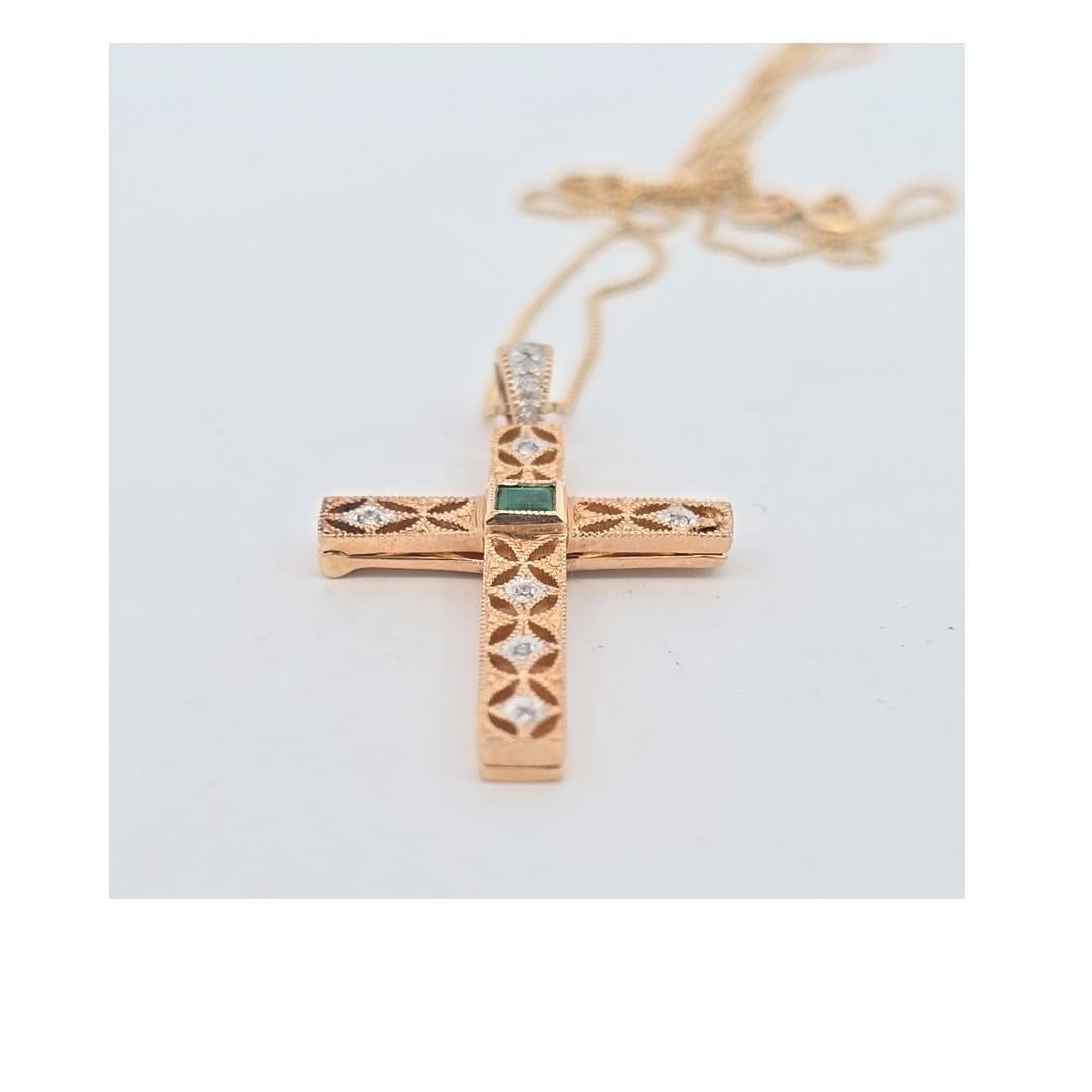 Square Cut 14 Karat Yellow Gold Emerald and Diamond 