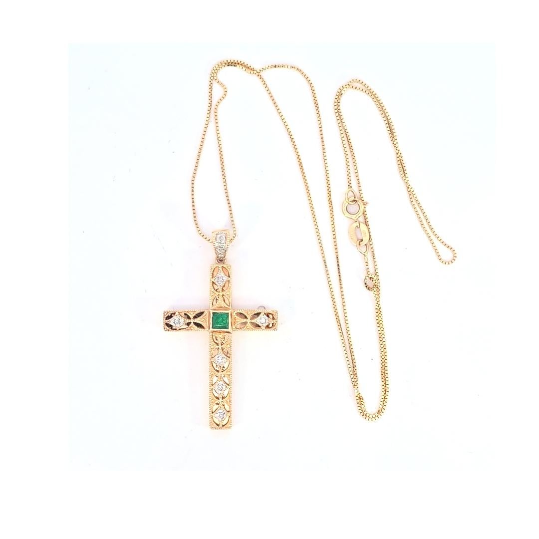 14 Karat Yellow Gold Emerald and Diamond 