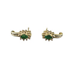 14 Karat Yellow Gold Emerald and Diamond J Earrings  #17178
