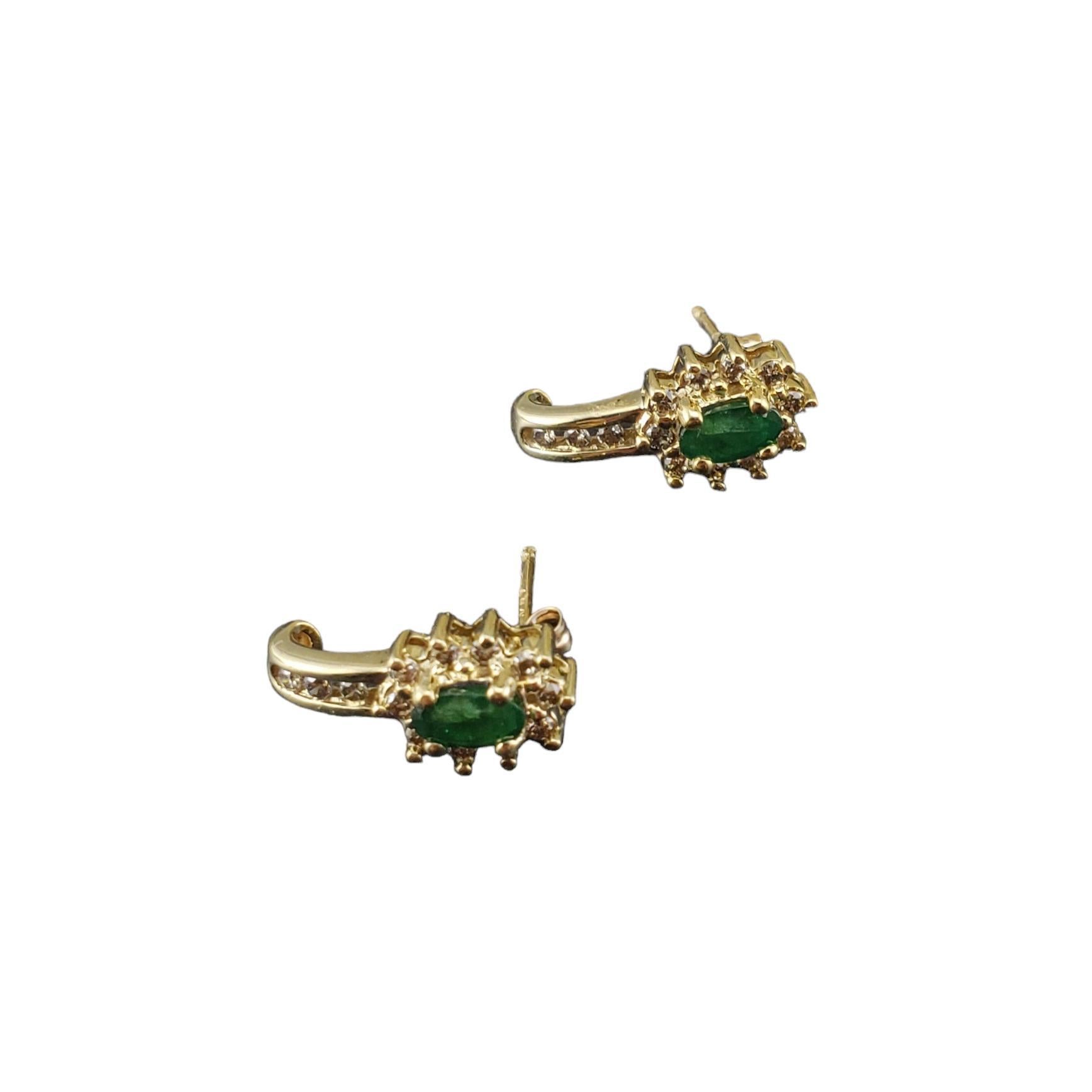 14 Karat Yellow Gold Emerald and Diamond J Earrings  #17178 In Good Condition For Sale In Washington Depot, CT