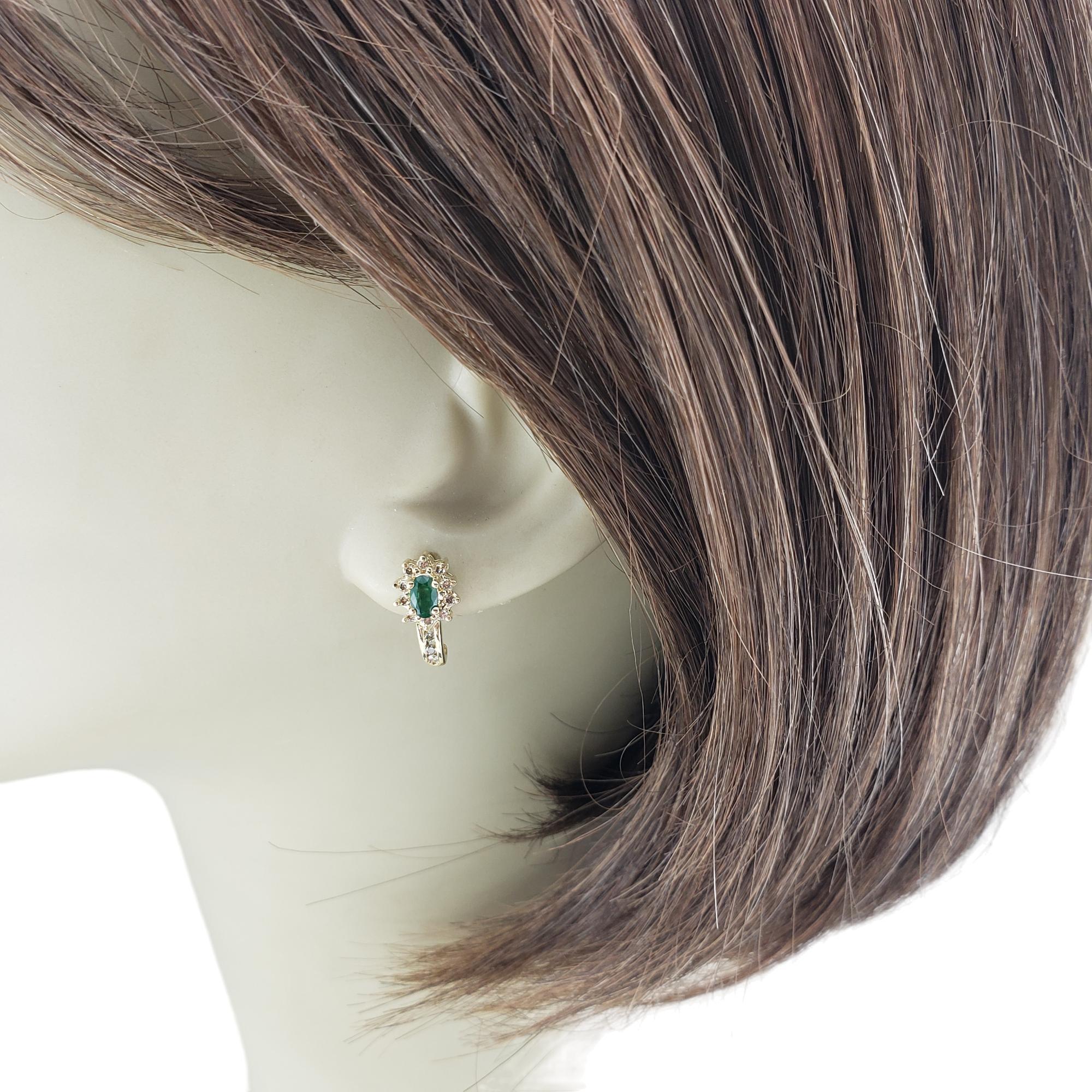 Women's 14 Karat Yellow Gold Emerald and Diamond J Earrings  #17178 For Sale
