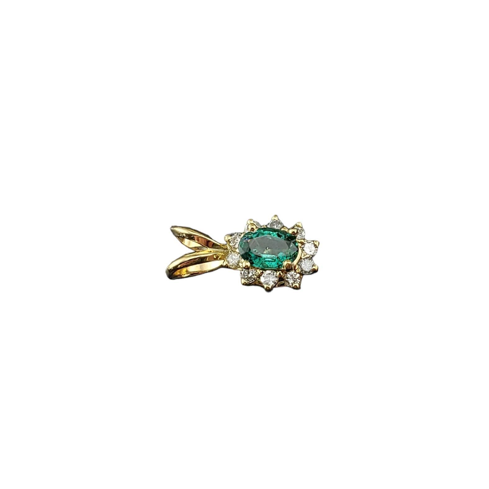 Oval Cut 14 Karat Yellow Gold Emerald and Diamond Pendant #17074 For Sale