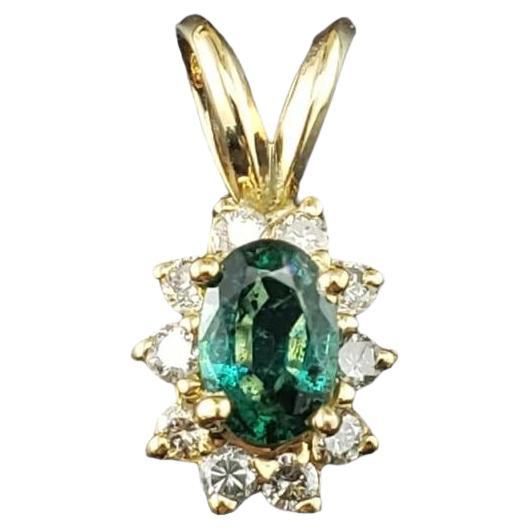 14 Karat Yellow Gold Emerald and Diamond Pendant #17074 For Sale