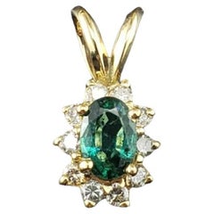 14 Karat Yellow Gold Emerald and Diamond Pendant #17074