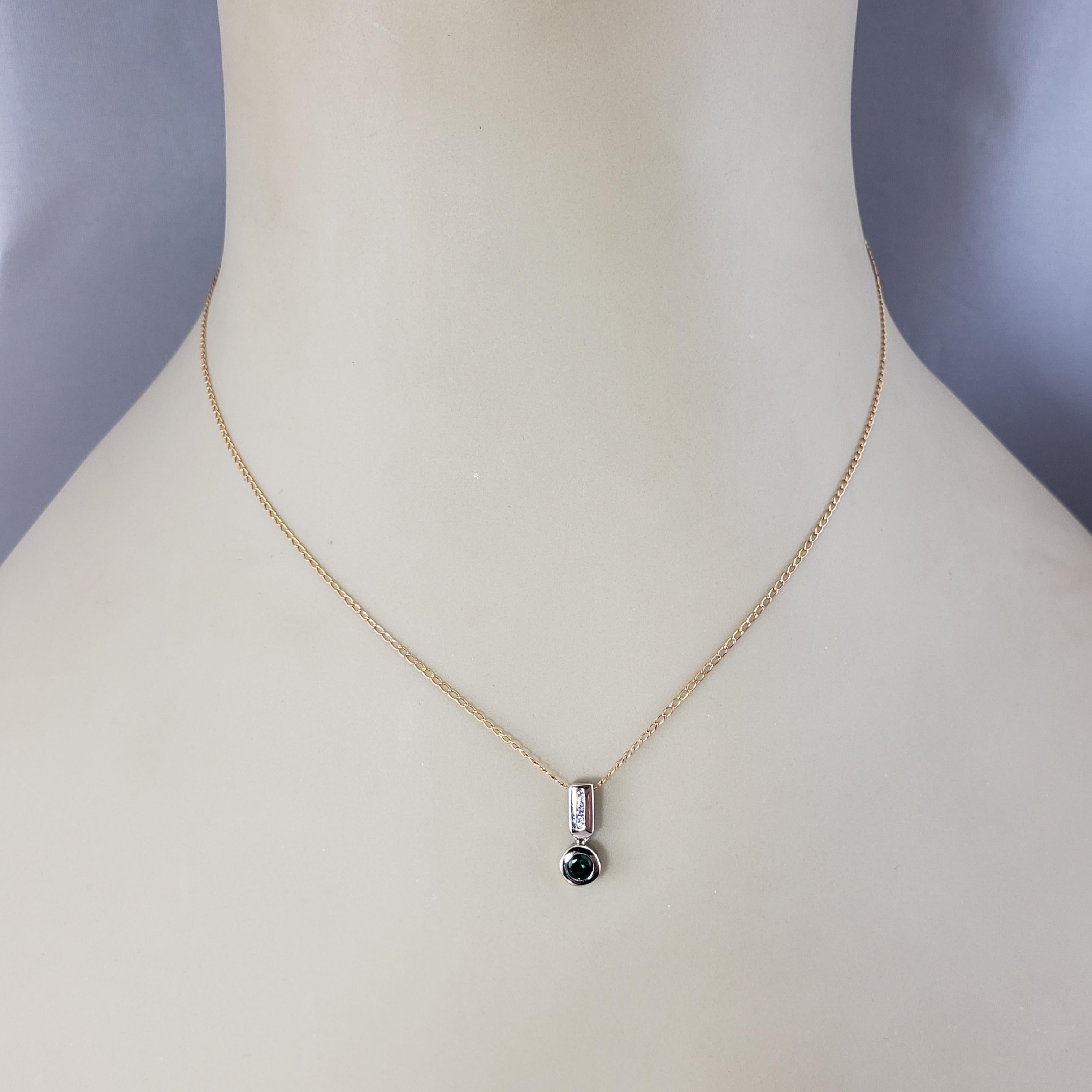 Women's 14 Karat Yellow Gold Emerald and Diamond Pendant #20364 For Sale