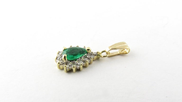 14 Karat Yellow Gold Emerald and Diamond Pendant at 1stDibs