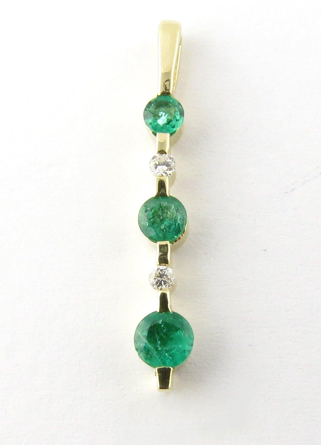 Women's 14 Karat Yellow Gold Emerald and Diamond Pendant