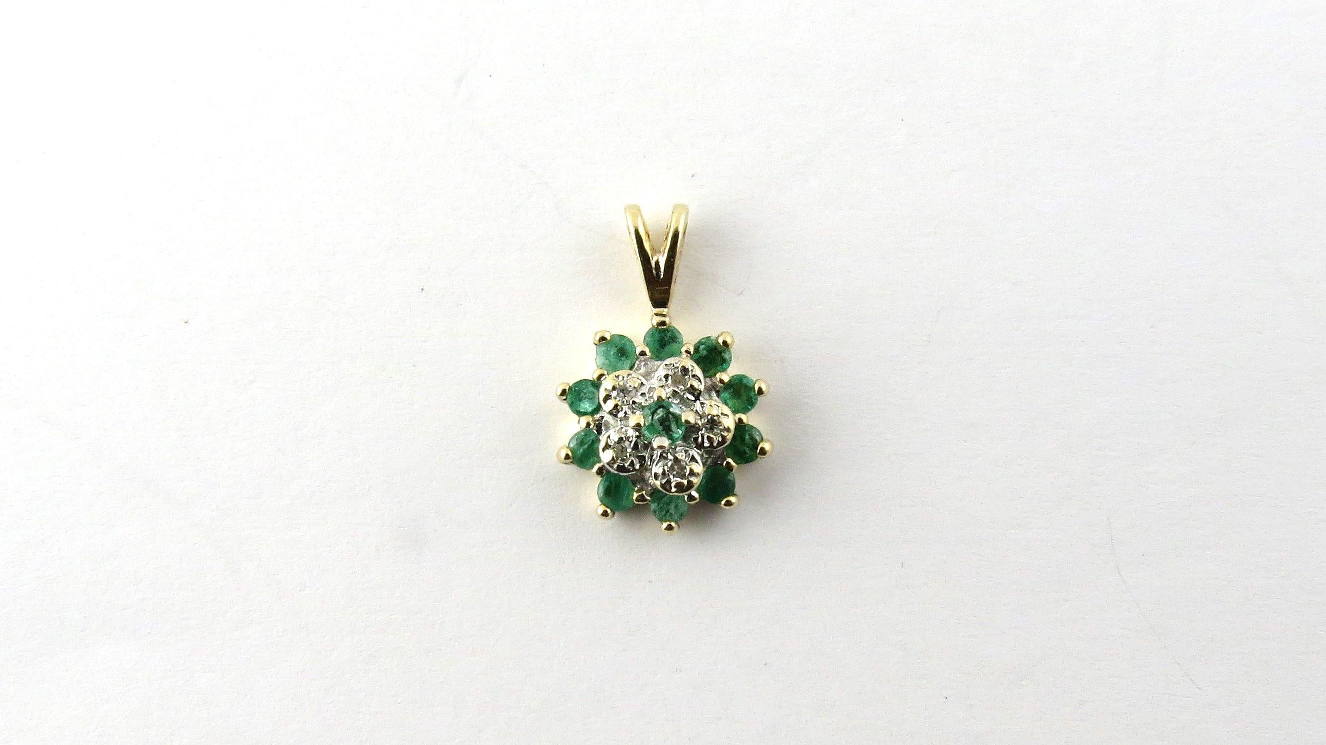 Women's 14 Karat Yellow Gold Emerald and Diamond Pendant