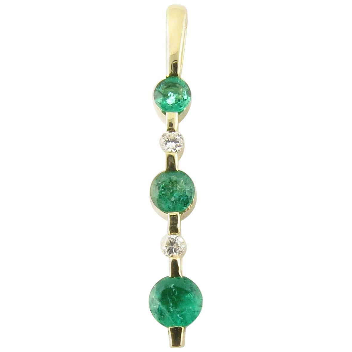 14 Karat Yellow Gold Emerald and Diamond Pendant