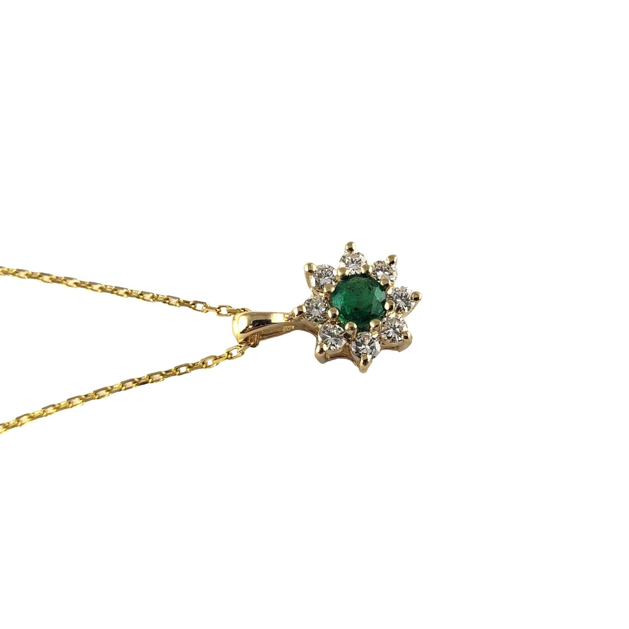 14 Karat Yellow Gold Emerald and Diamond Pendant Necklace #15694 In Good Condition For Sale In Washington Depot, CT