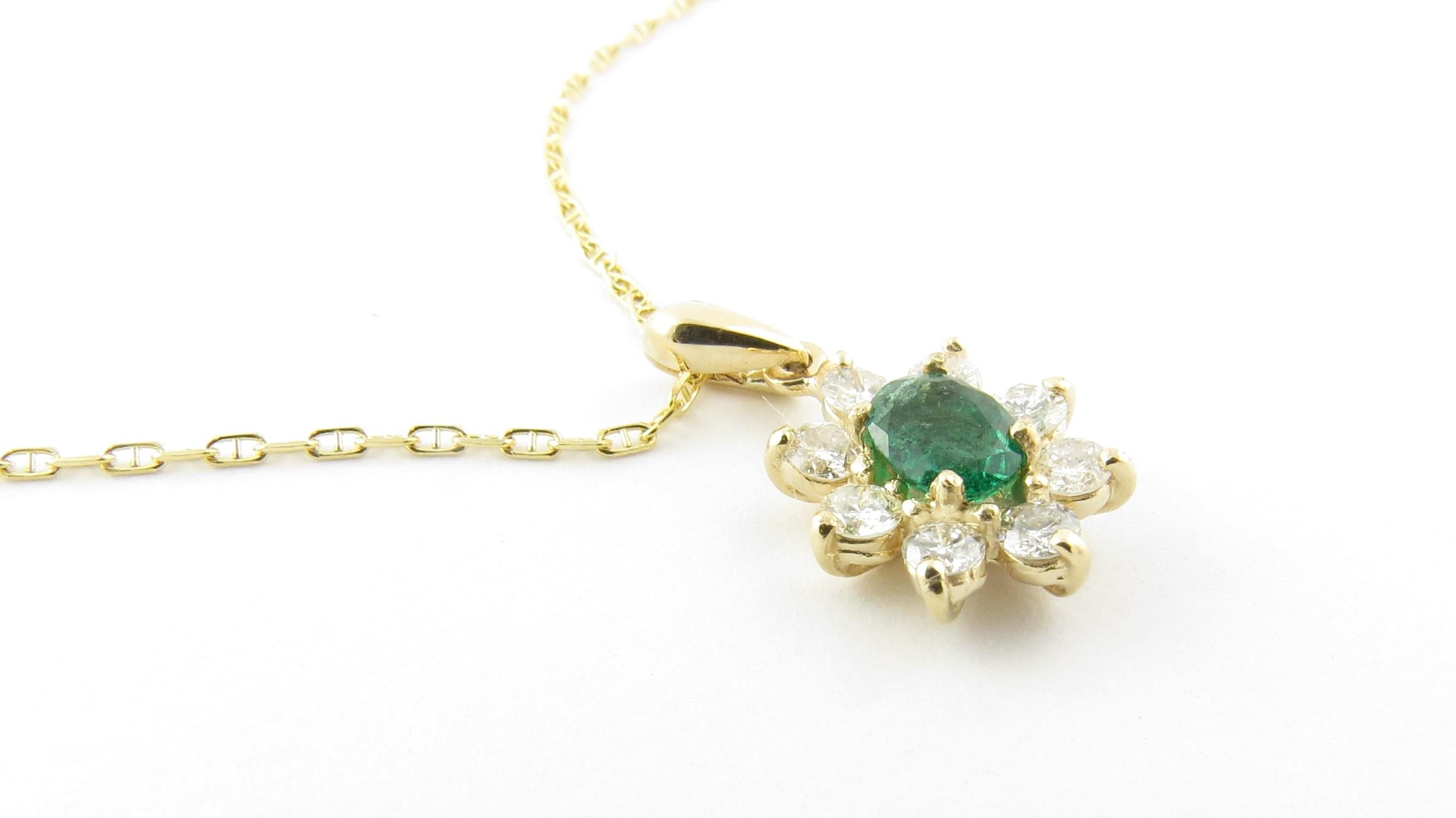 Women's 14 Karat Yellow Gold Emerald and Diamond Pendant Necklace