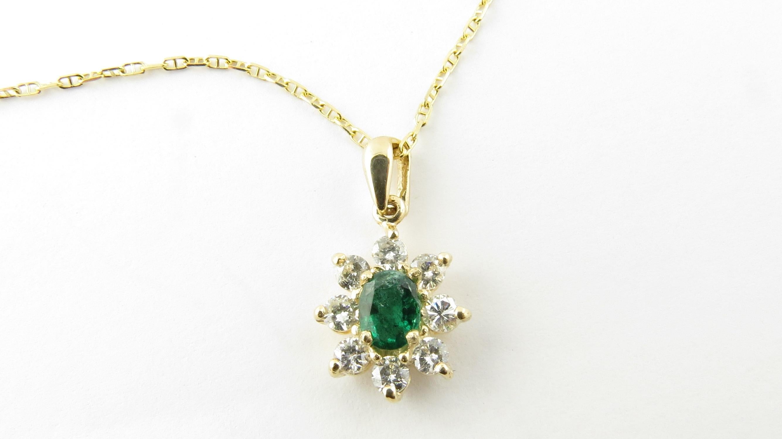 14 Karat Yellow Gold Emerald and Diamond Pendant Necklace 2