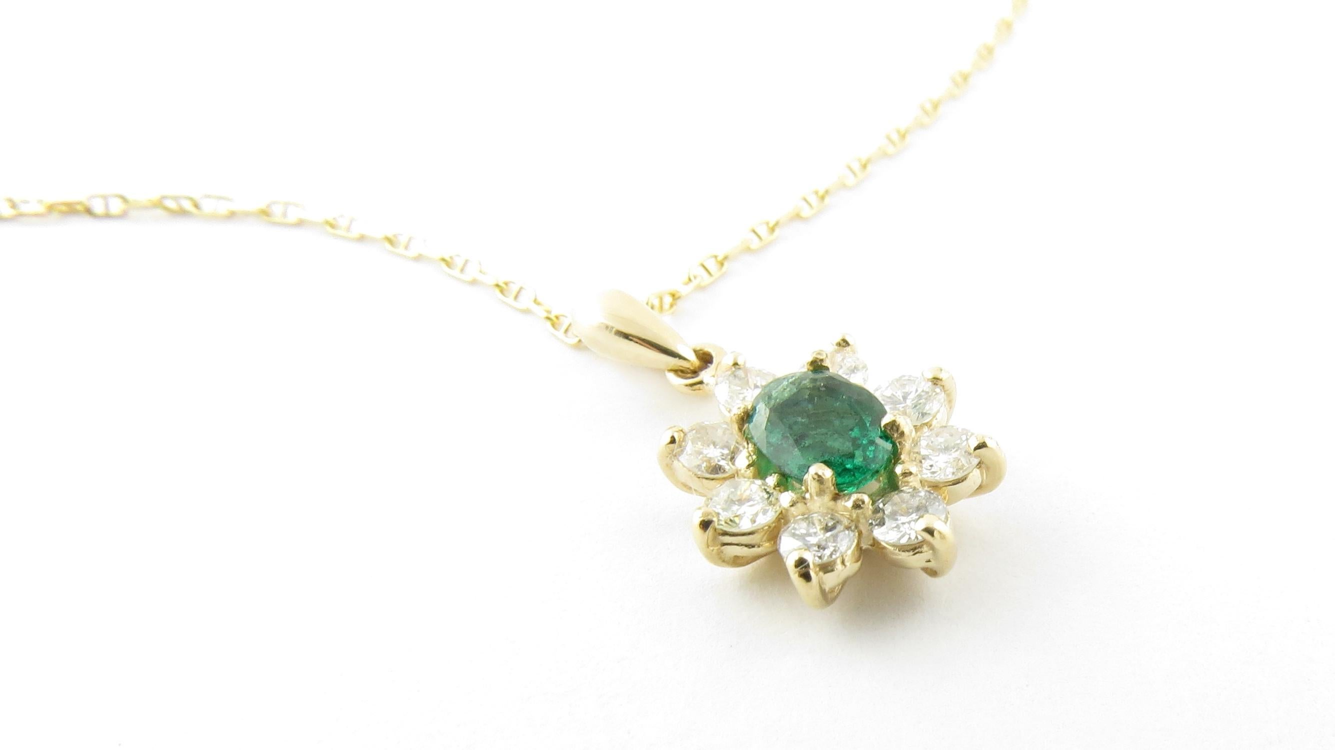 14 Karat Yellow Gold Emerald and Diamond Pendant Necklace 3