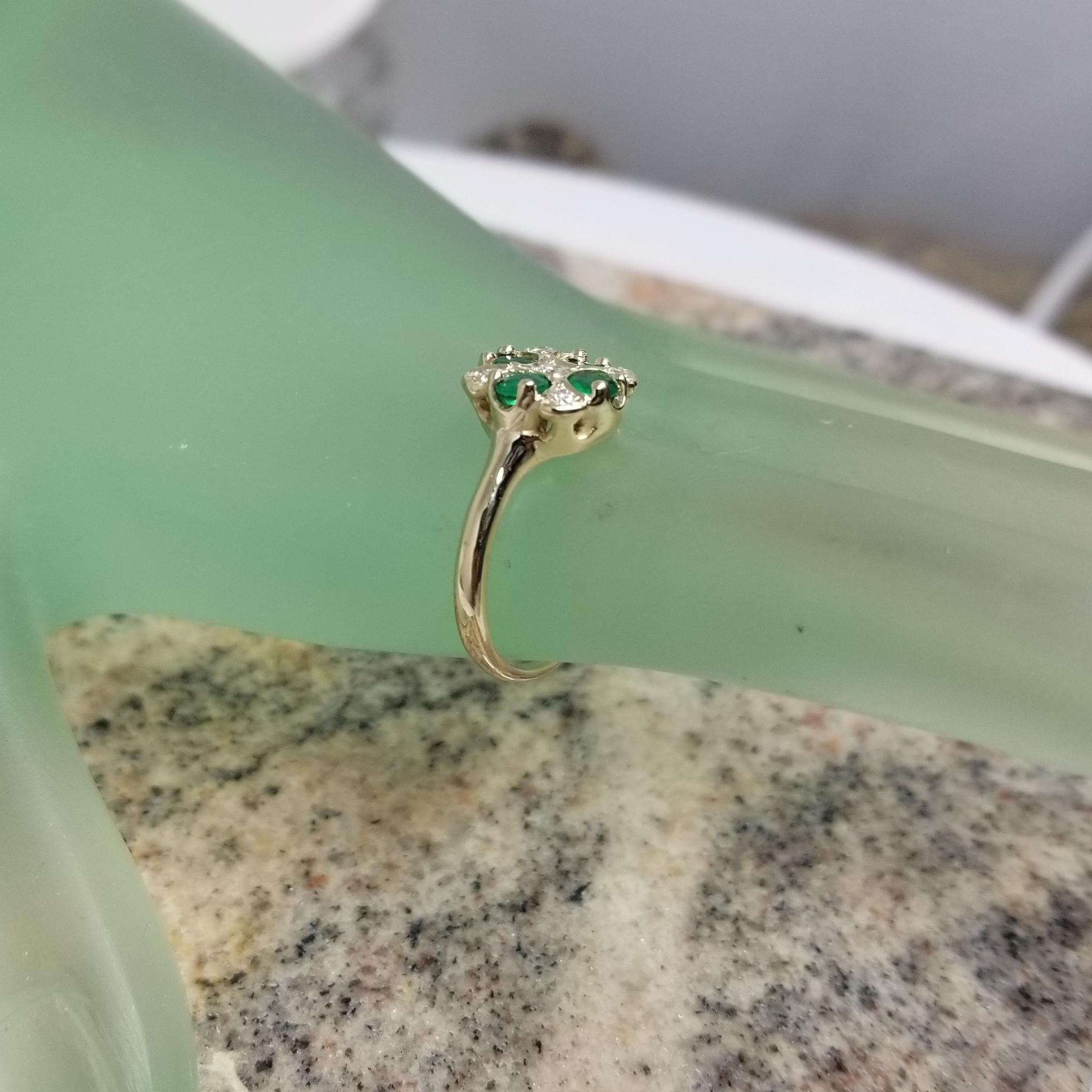 14 Karat Yellow Gold Emerald and Diamond Ring Art Deco Style Ring In New Condition In Los Angeles, CA