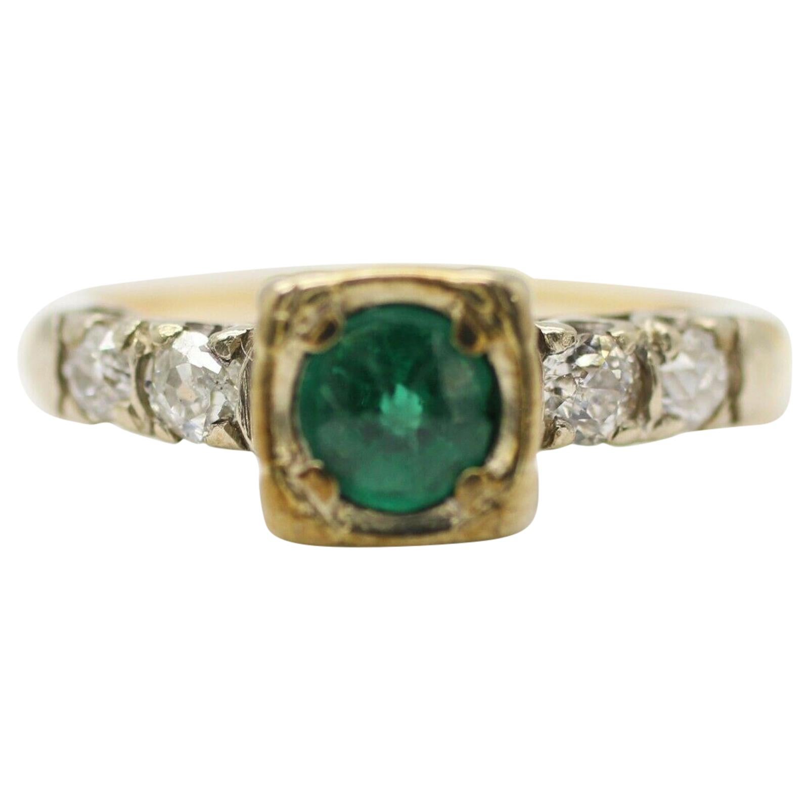 14 Karat Yellow Gold Emerald and Diamond Ring Containing