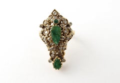 14 Karat Yellow Gold Natural Emerald and Diamond Ring