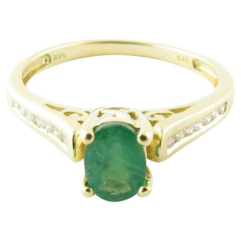 Women's 14 Karat Yellow Gold Emerald and Diamond Ring