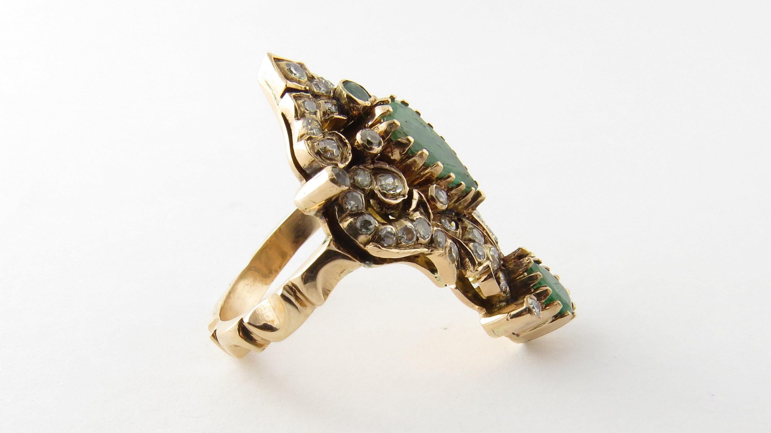 14 Karat Yellow Gold Natural Emerald and Diamond Ring For Sale 1