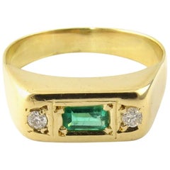 14 Karat Yellow Gold Emerald and Diamond Ring