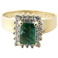 14 Karat Yellow Gold Emerald and Diamond Ring