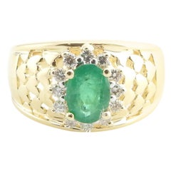 14 Karat Yellow Gold Emerald and Diamond Ring