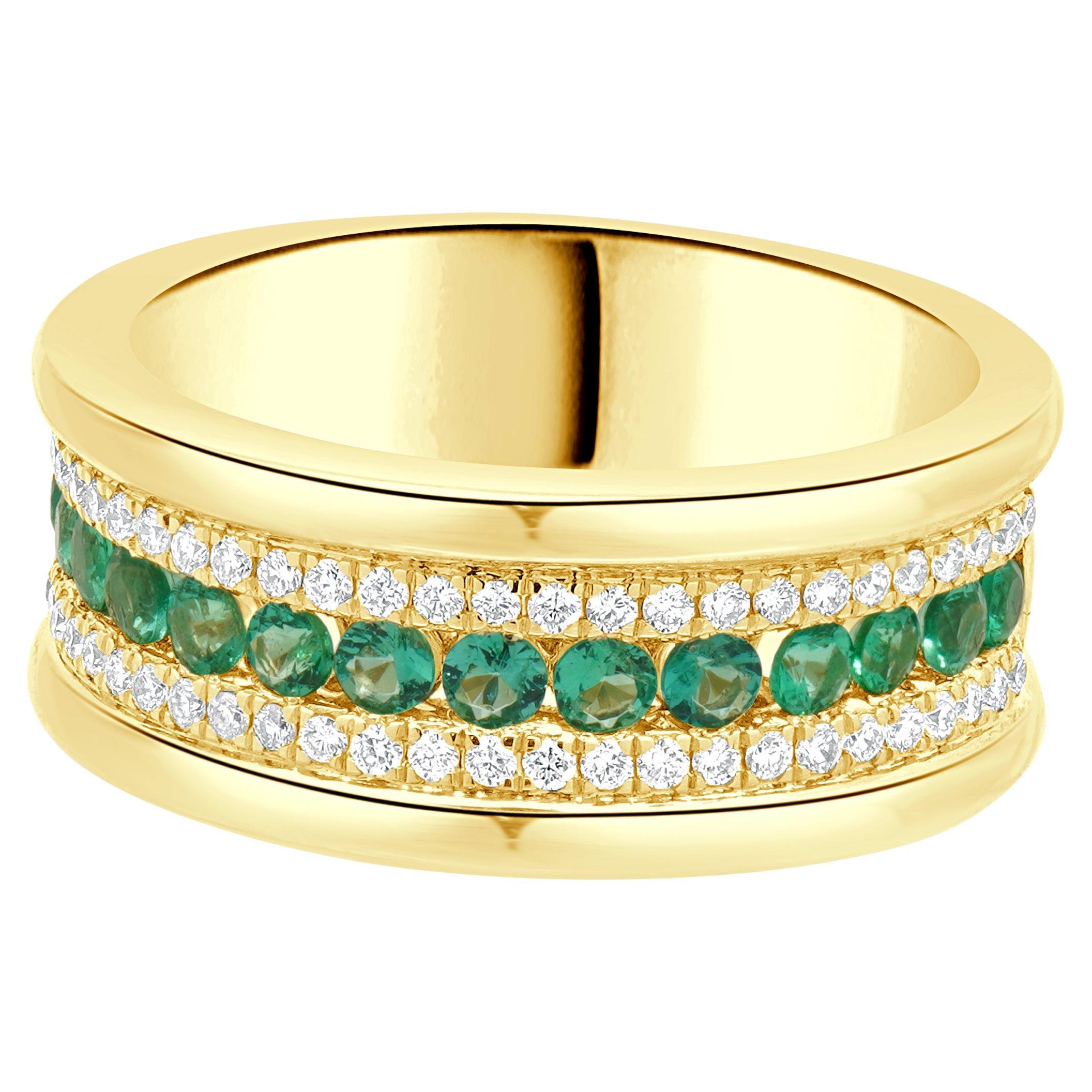 Bague en or jaune 14 carats avec émeraude et diamants