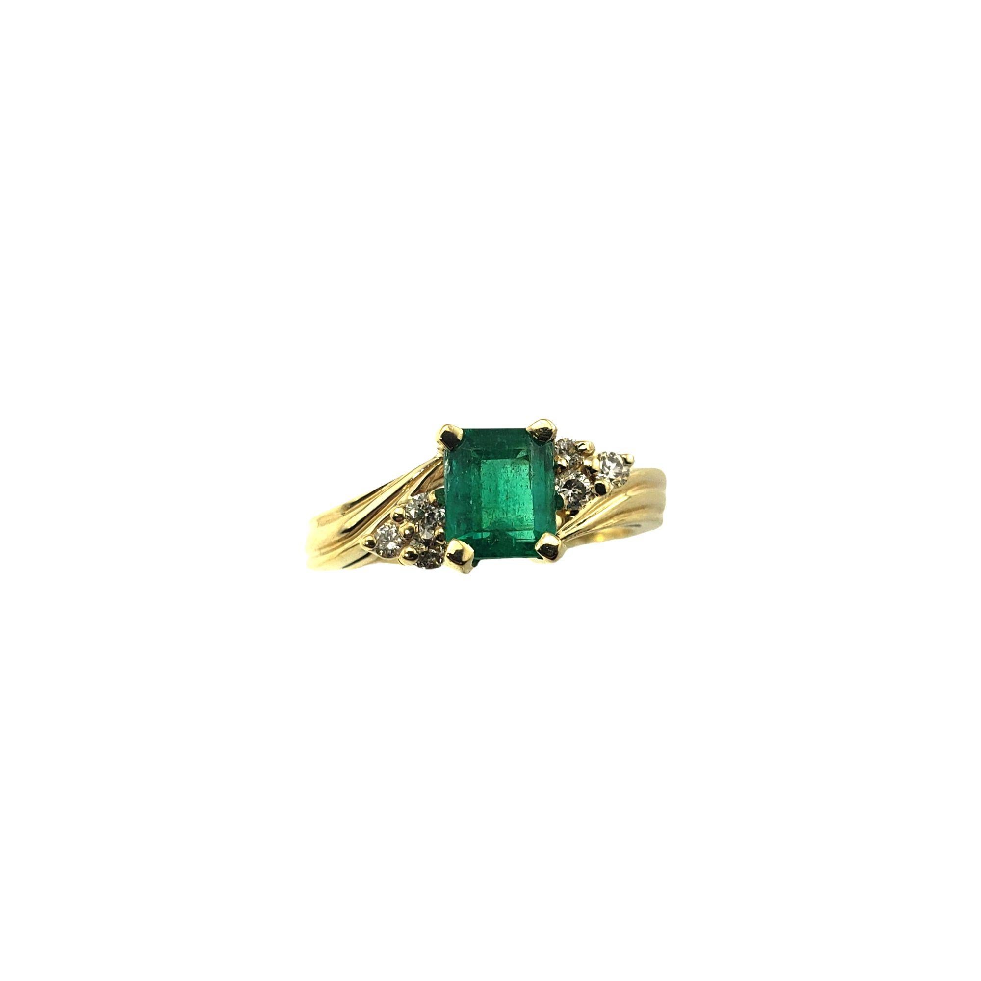 Emerald Cut 14 Karat Yellow Gold Emerald and Diamond Ring For Sale