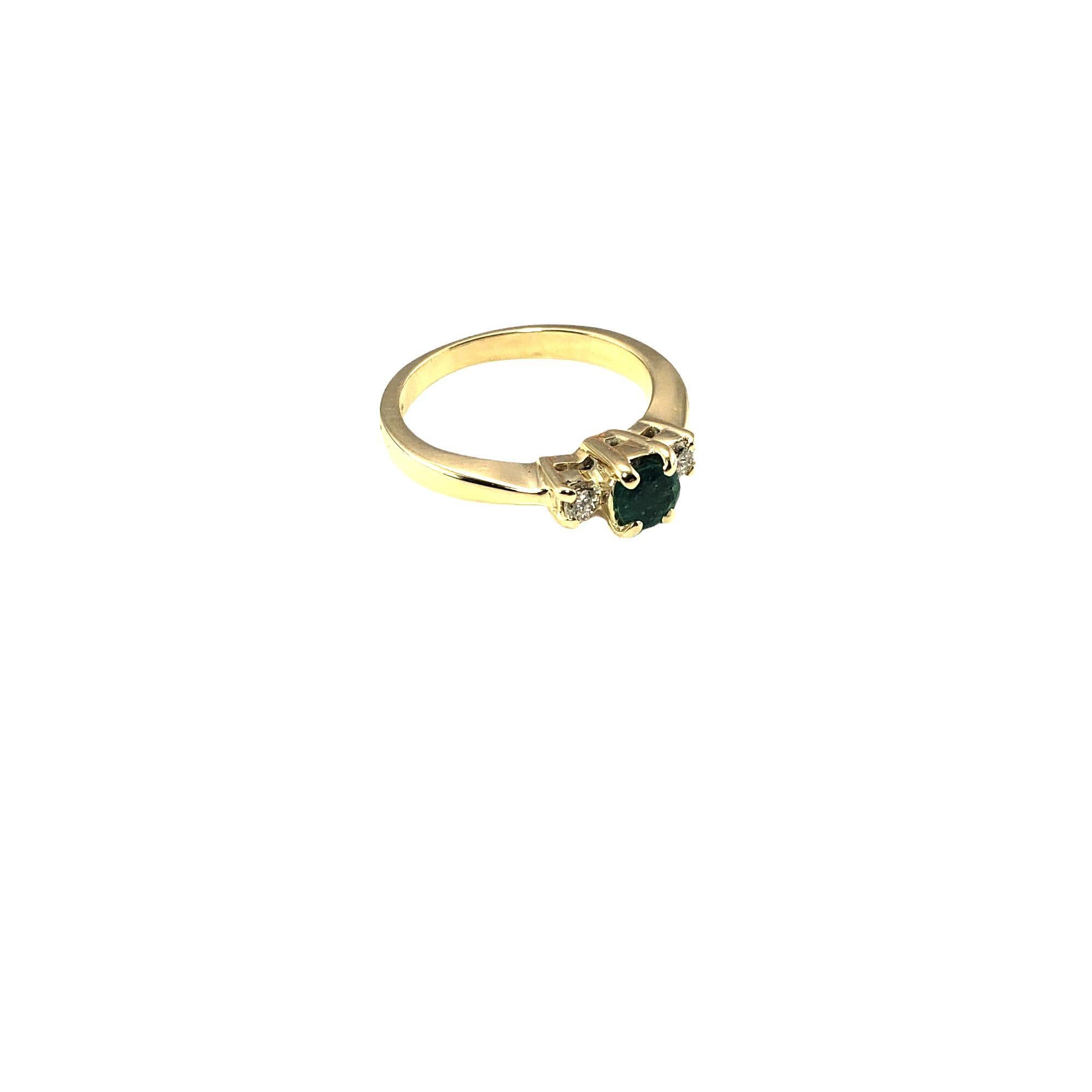 Women's 14 Karat Yellow Gold Emerald and Diamond Ring For Sale