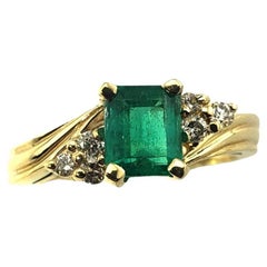 14 Karat Yellow Gold Emerald and Diamond Ring