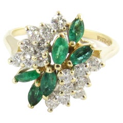 14 Karat Yellow Gold Emerald and Diamond Ring