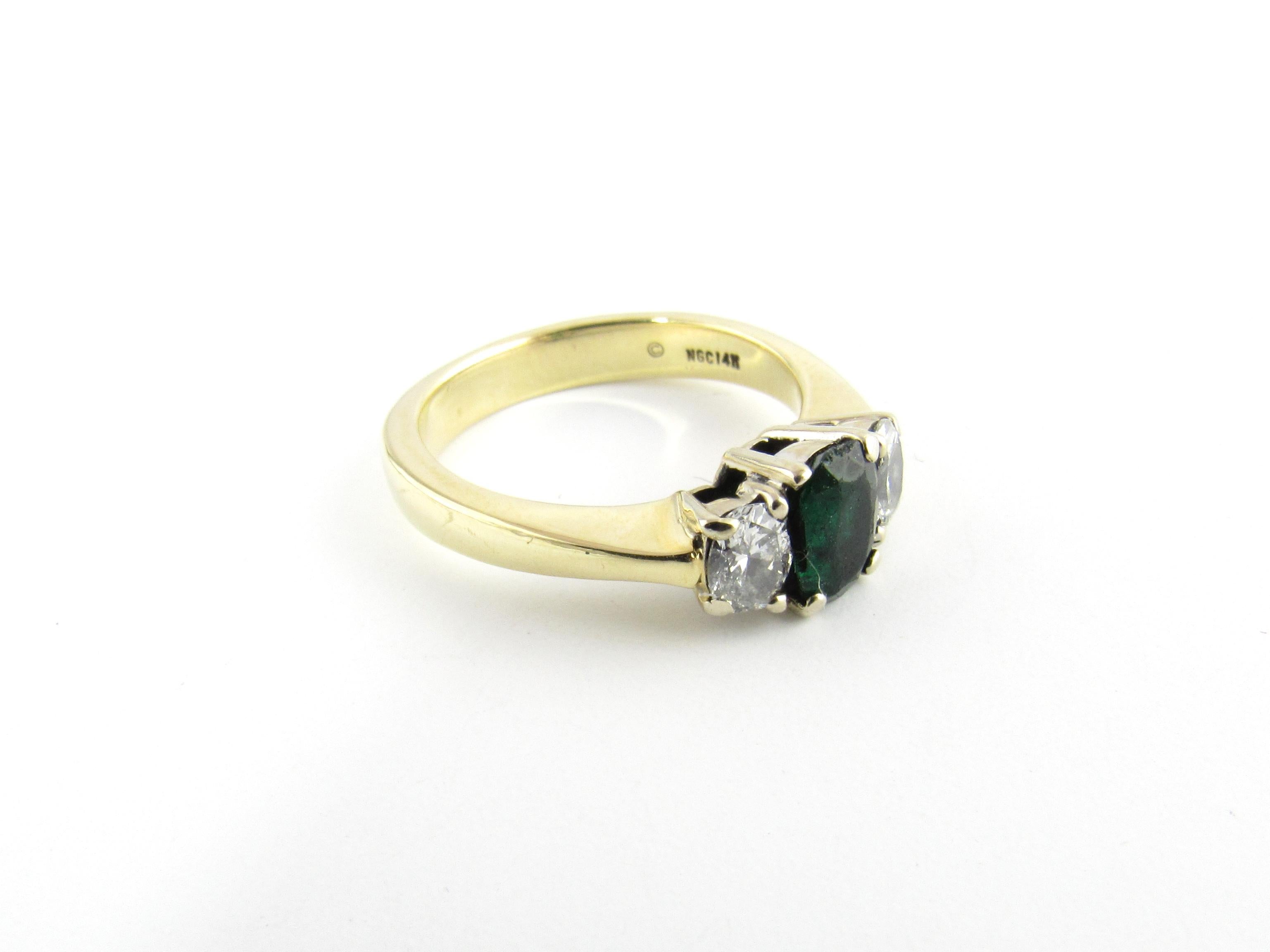 Women's 14 Karat Yellow Gold Natural Emerald and Diamond Ring