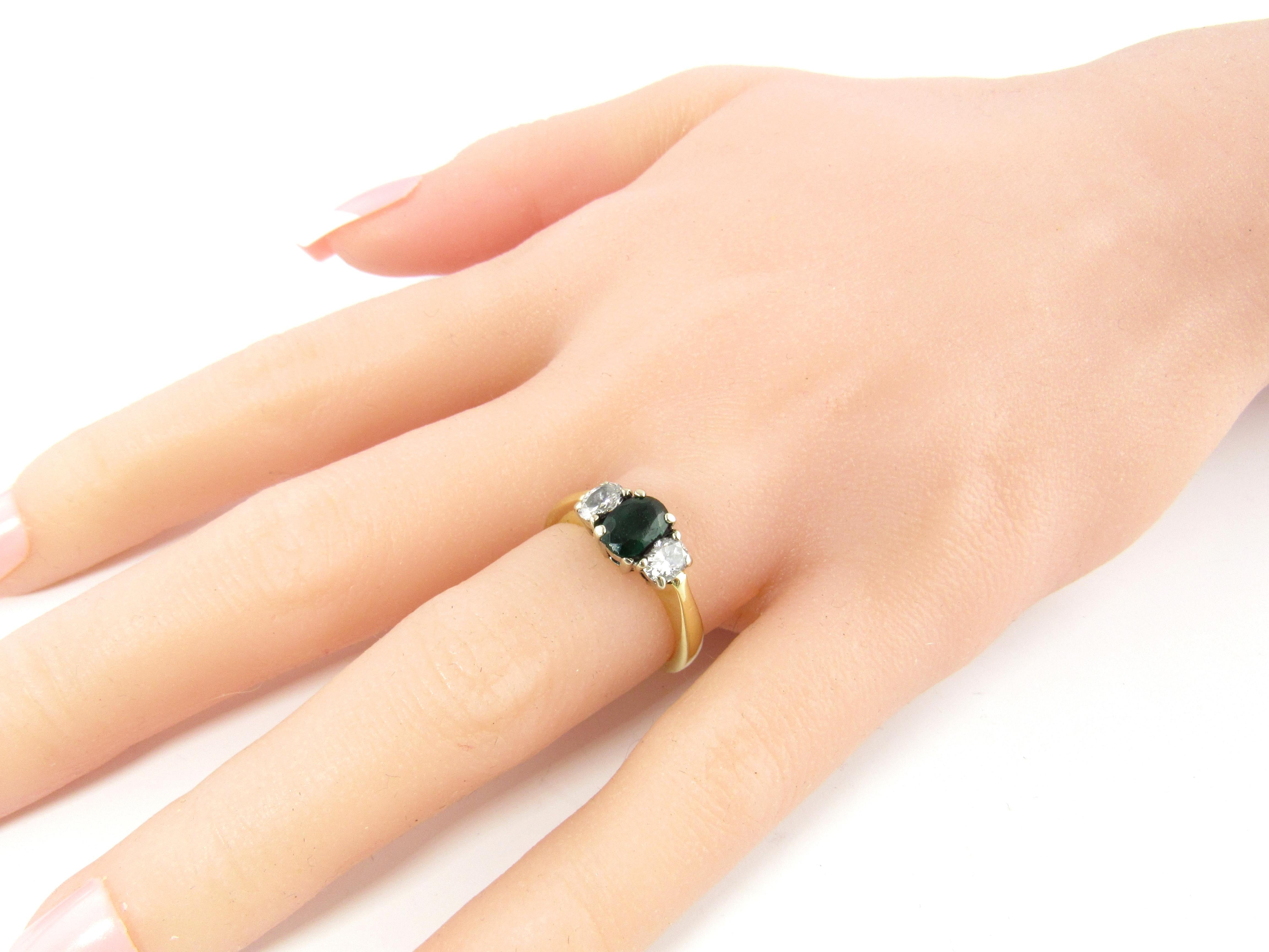 14 Karat Yellow Gold Natural Emerald and Diamond Ring 2