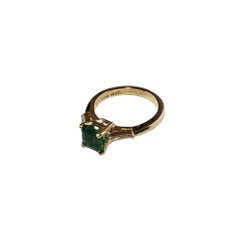 14 Karat Yellow Gold Emerald and Diamond Ring Size 6 #14334