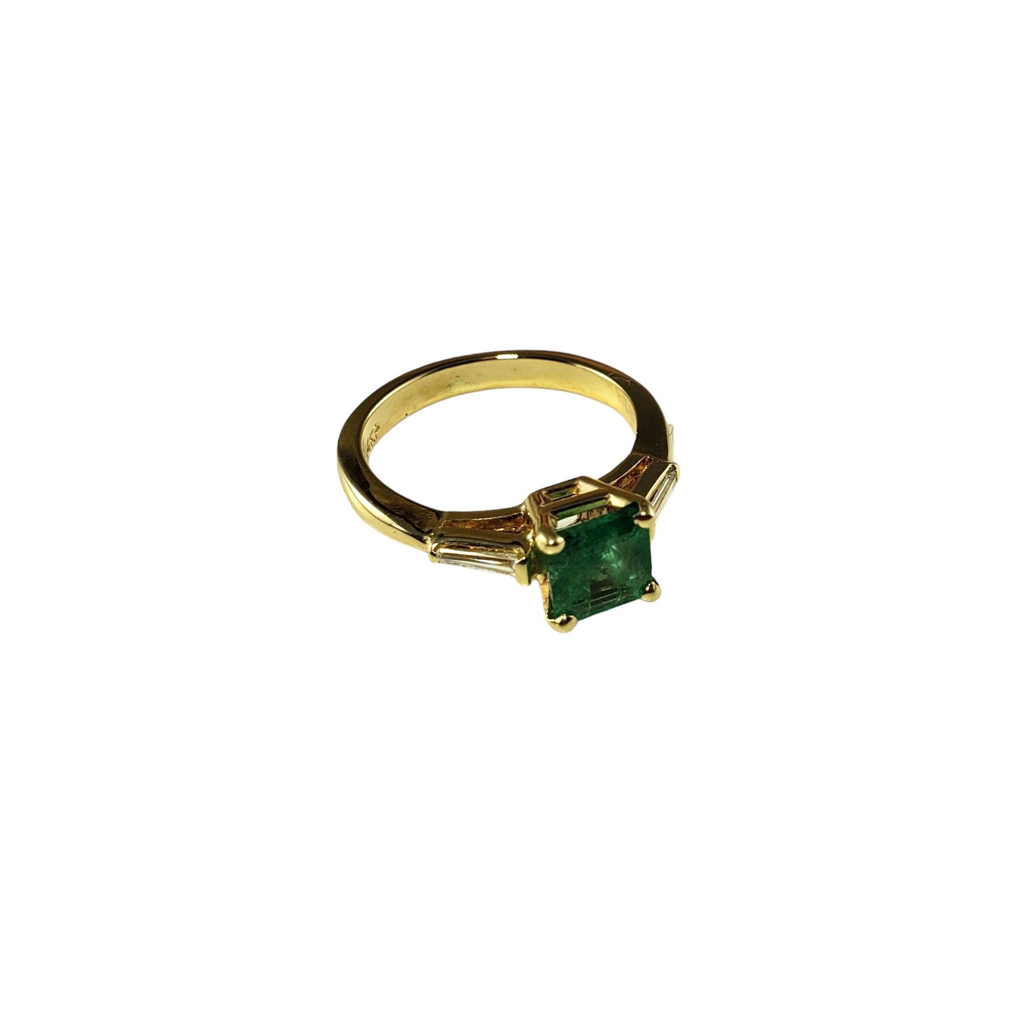 Square Cut  14 Karat Yellow Gold Emerald and Diamond Ring Size 6 #14334 For Sale