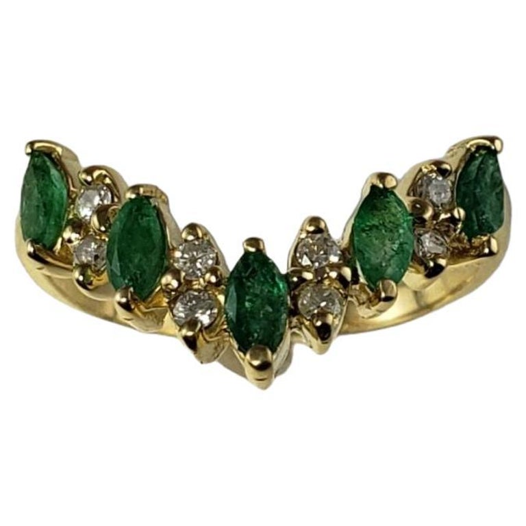 14 Karat Yellow Gold Emerald and Diamond Ring For Sale at 1stDibs