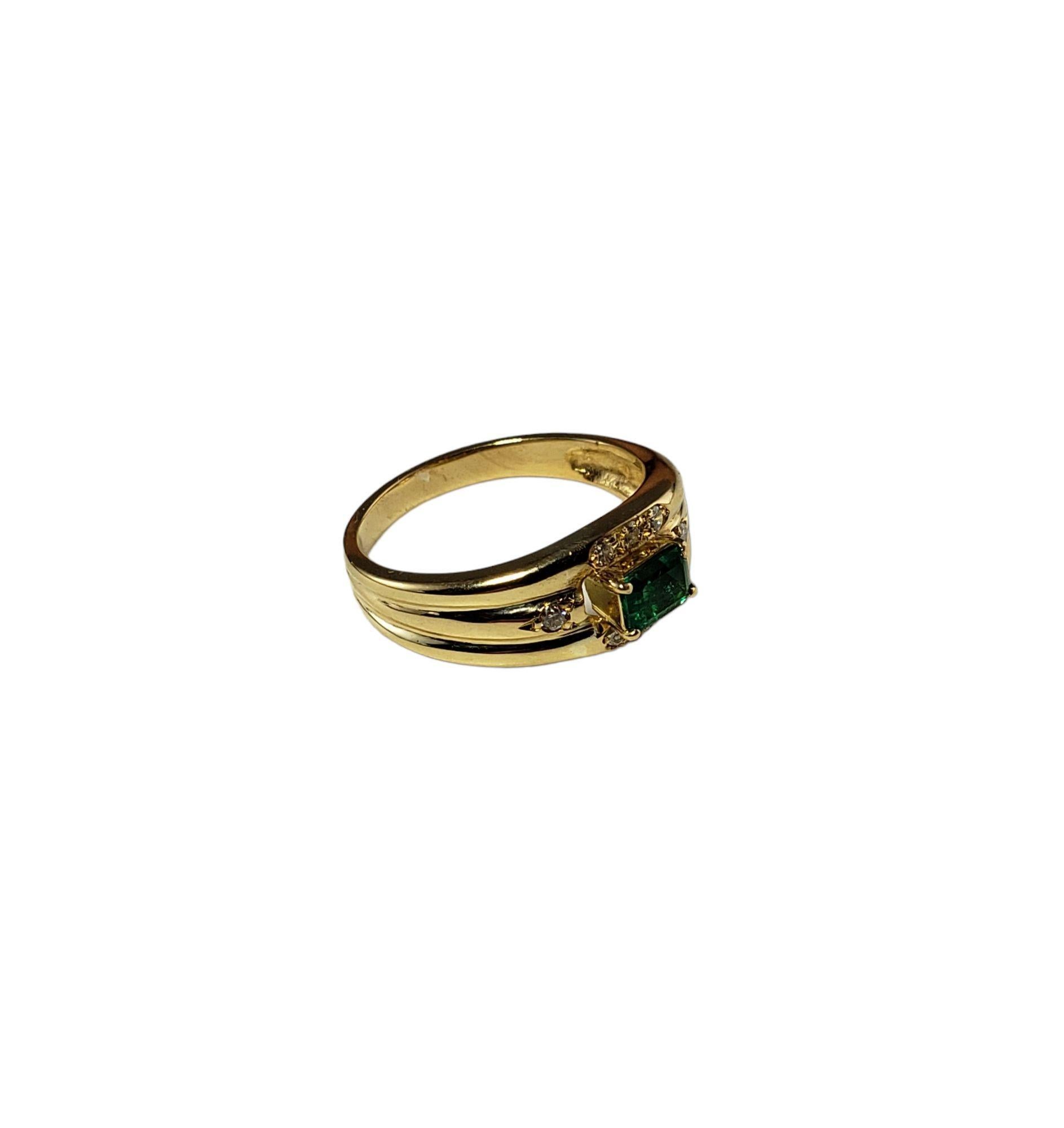 Brilliant Cut 14 Karat Yellow Gold Emerald and Diamond Ring Size 6.5-6.75 #21249 For Sale