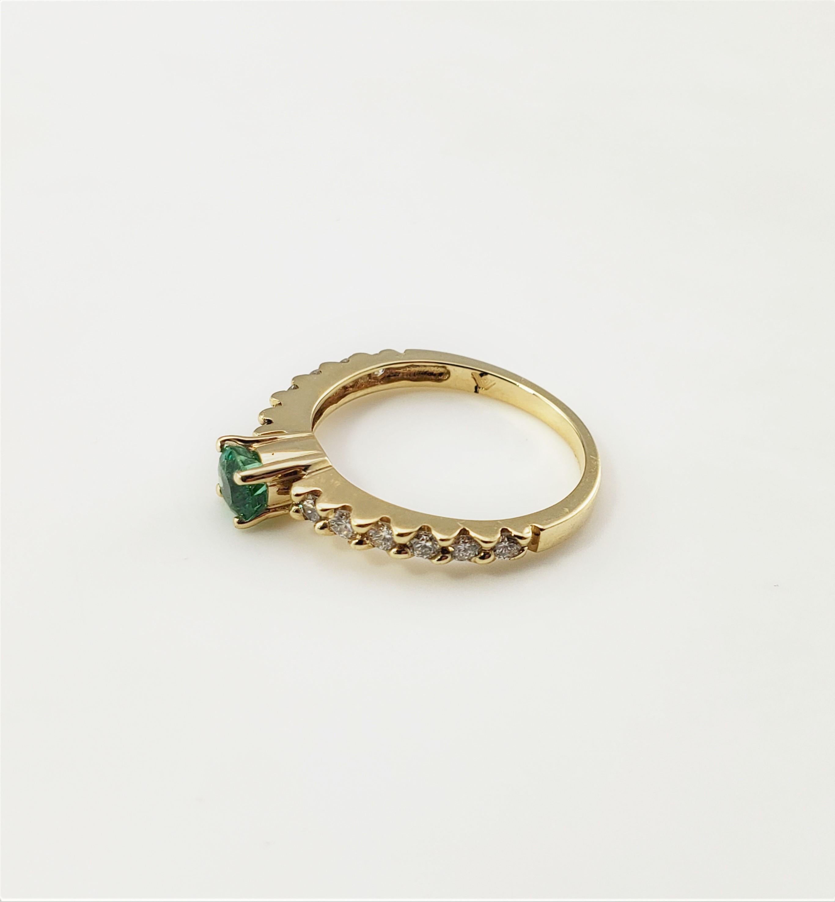 Brilliant Cut 14 Karat Yellow Gold Emerald and Diamond Ring For Sale