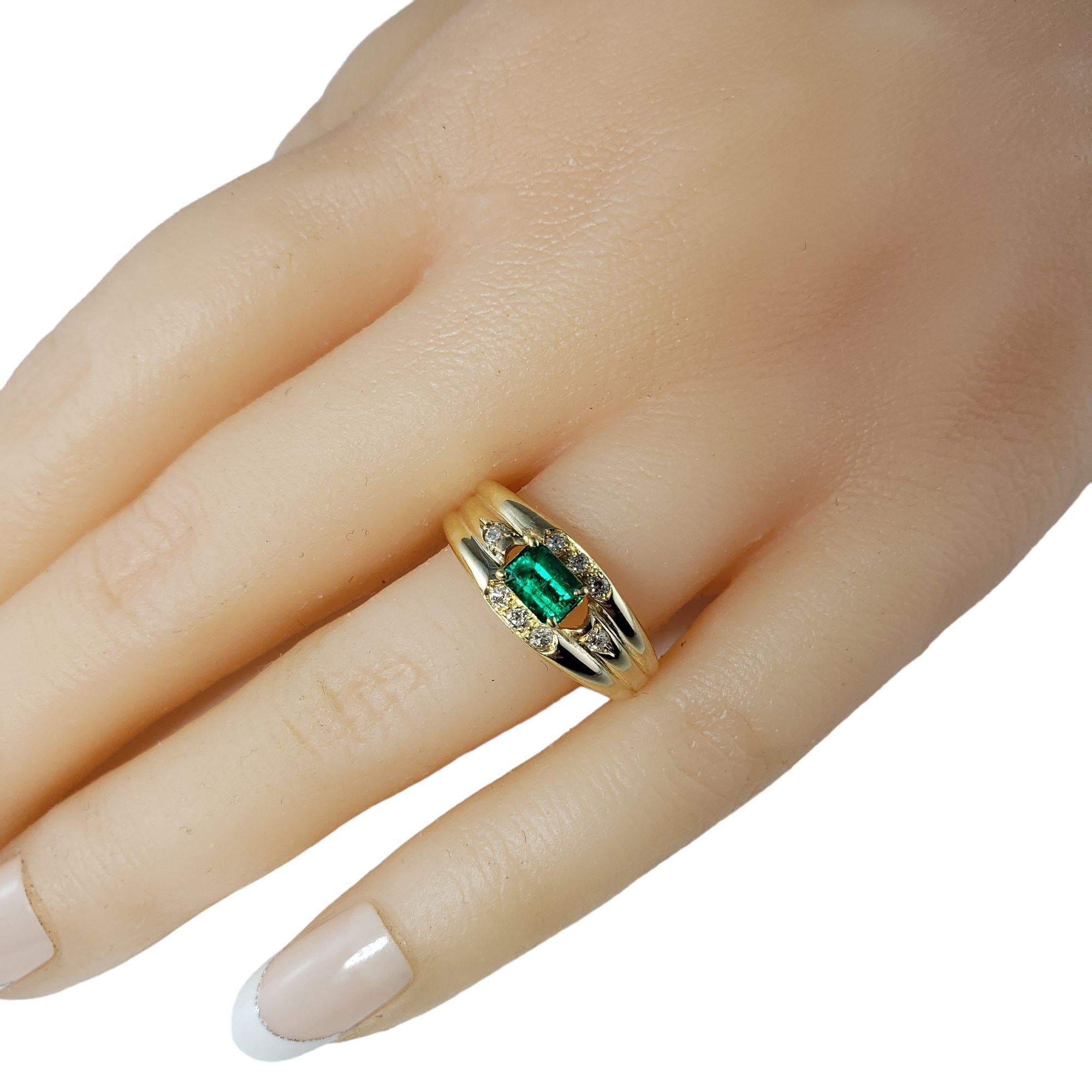 Emerald Cut 14 Karat Yellow Gold Emerald and Diamond Ring For Sale