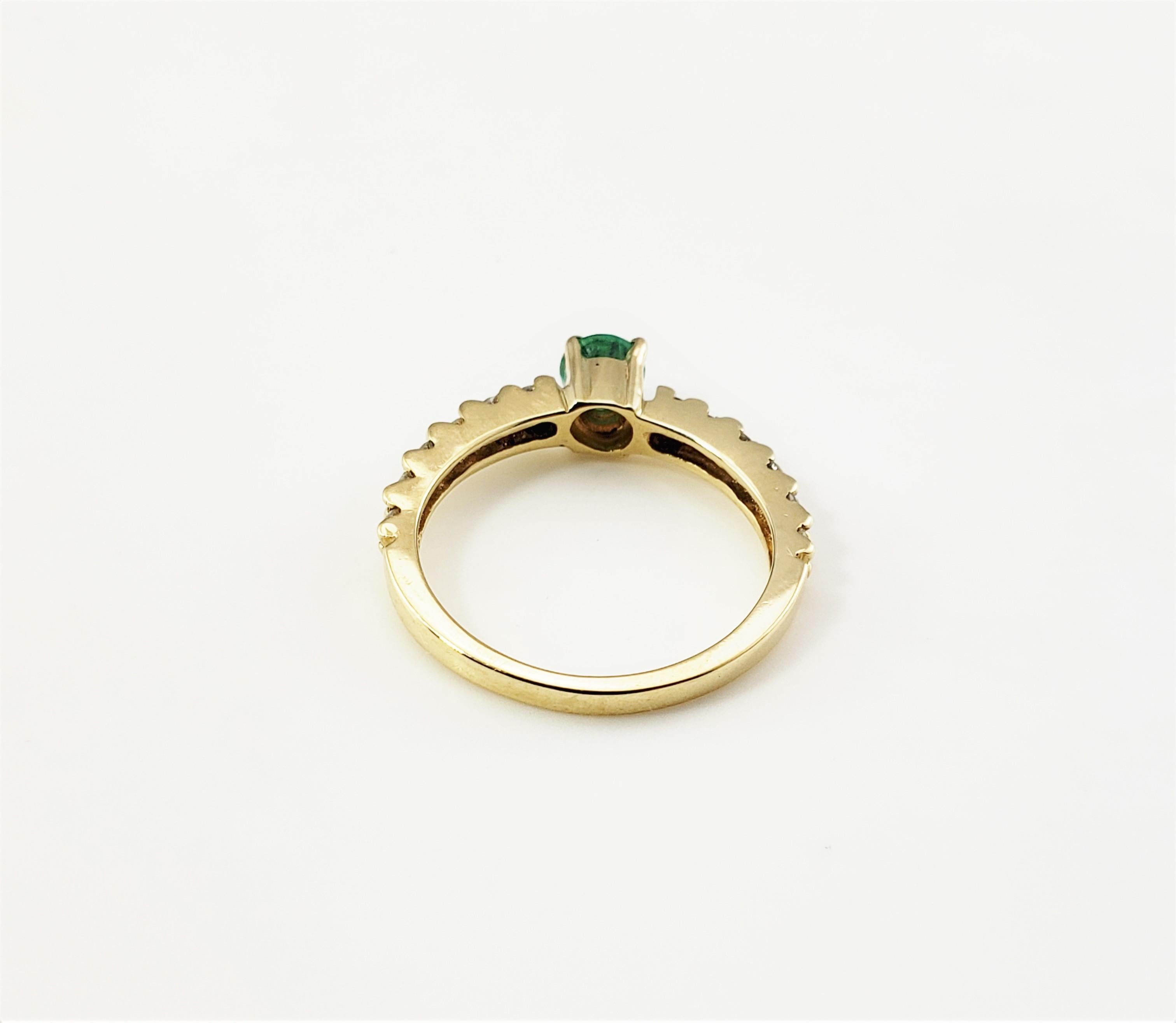 14 Karat Yellow Gold Emerald and Diamond Ring For Sale 1