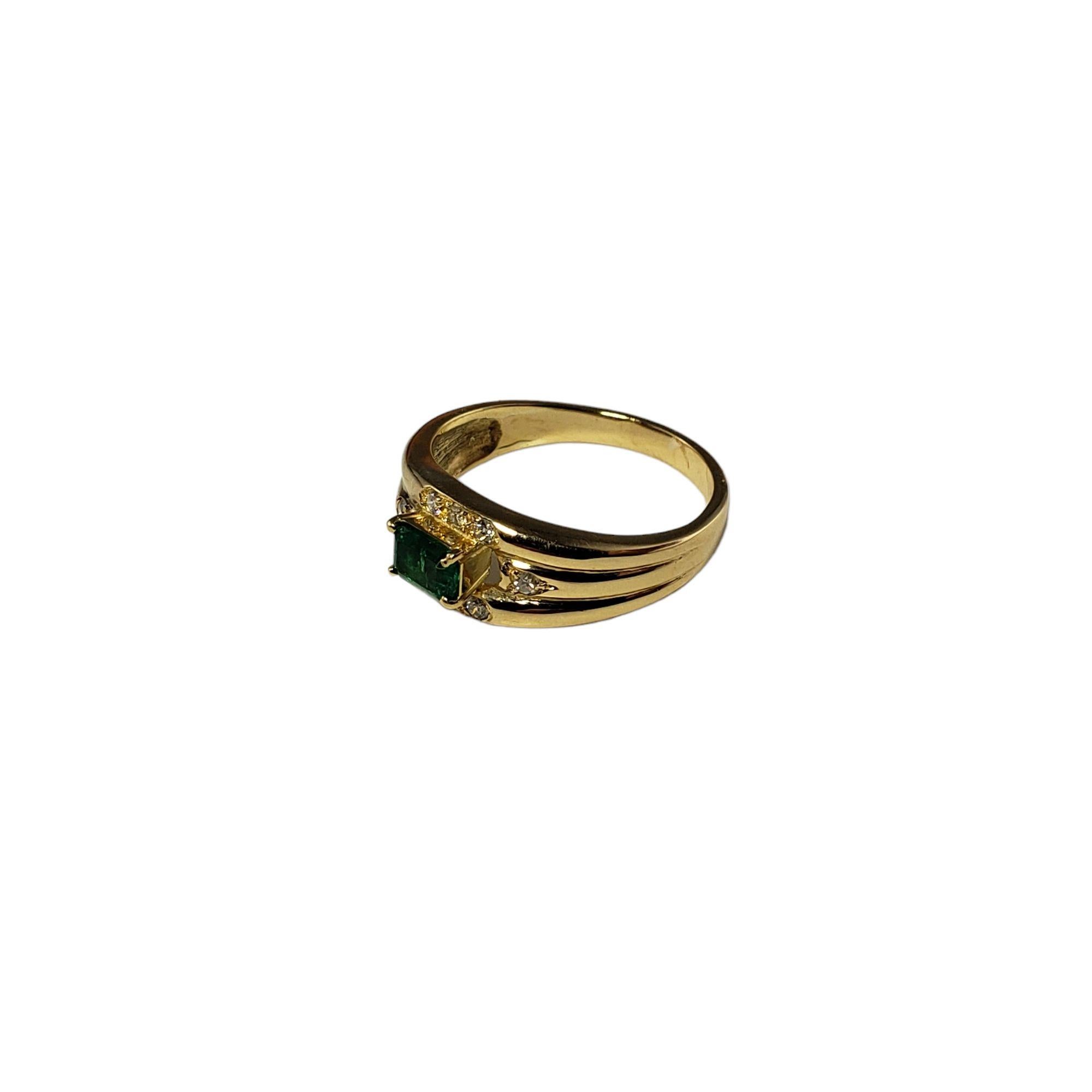 14 Karat Yellow Gold Emerald and Diamond Ring For Sale 1