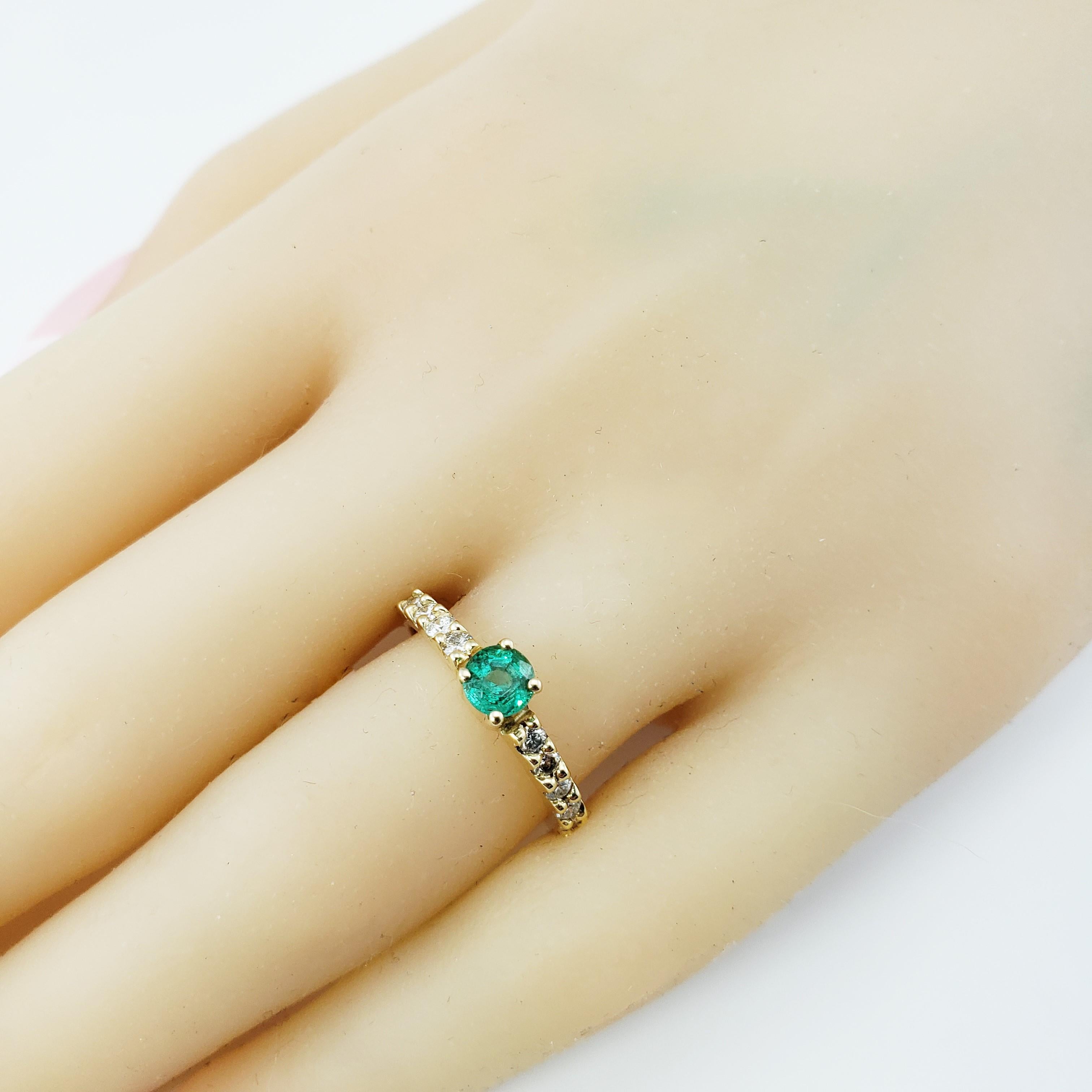 14 Karat Yellow Gold Emerald and Diamond Ring For Sale 4