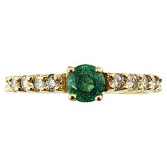 Vintage 14 Karat Yellow Gold Emerald and Diamond Ring