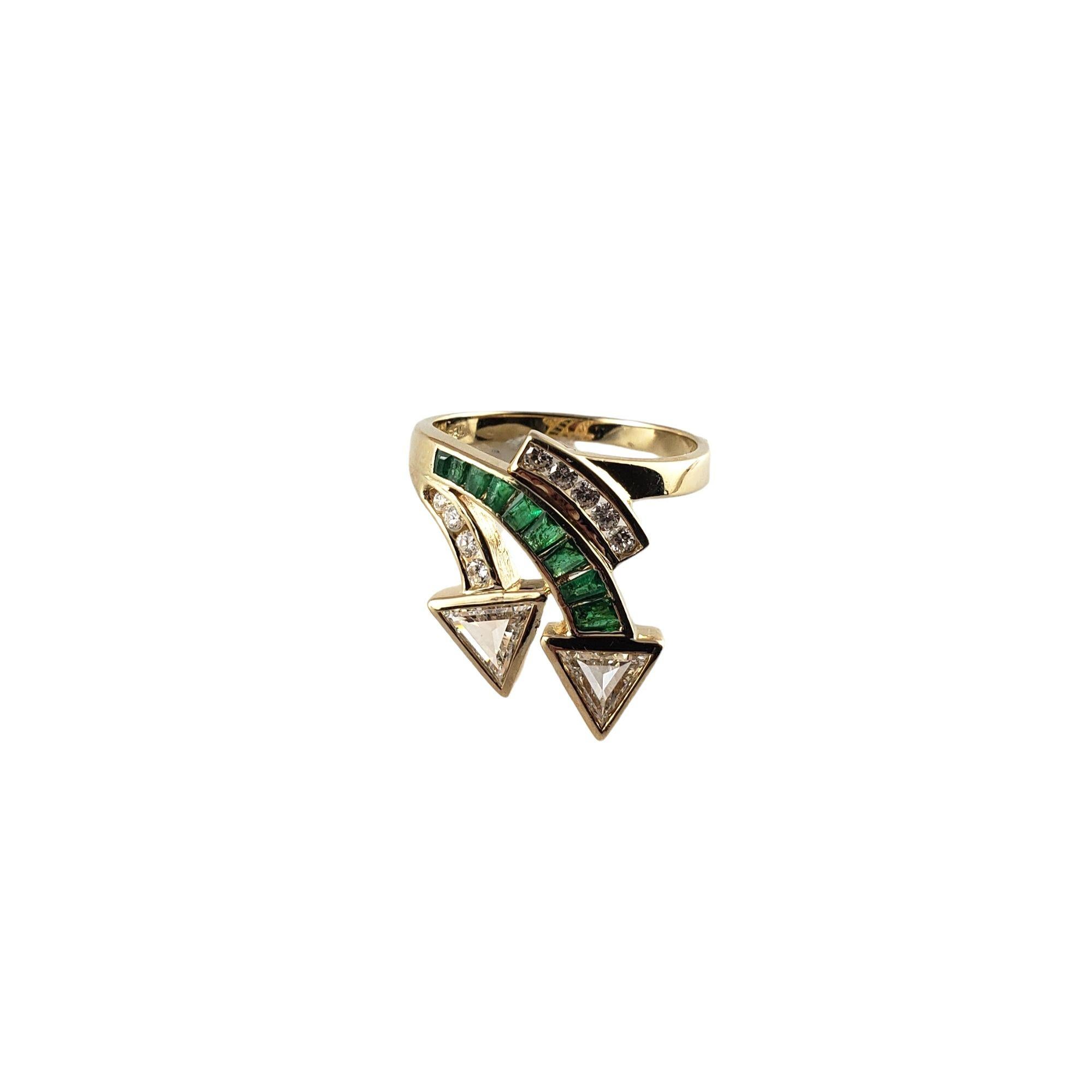 14 Karat Yellow Gold Emerald and Diamond Ring #13685 In Good Condition For Sale In Washington Depot, CT