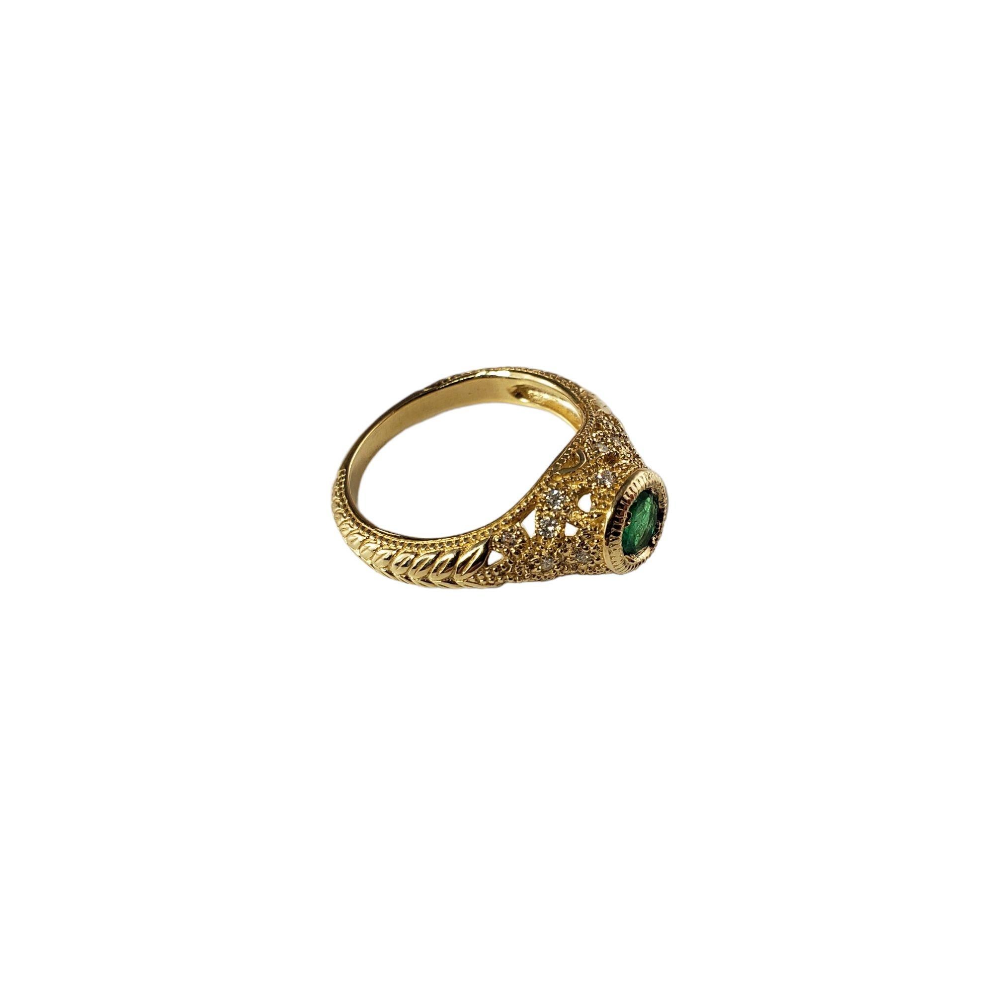 Round Cut 14 Karat Yellow Gold Emerald and Diamond Ring #14022 For Sale