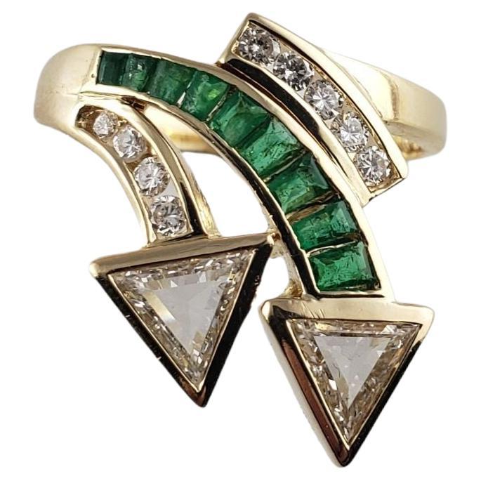 14 Karat Yellow Gold Emerald and Diamond Ring #13685 For Sale