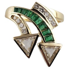 Vintage 14 Karat Yellow Gold Emerald and Diamond Ring #13685