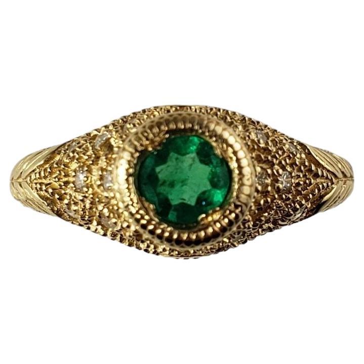 14 Karat Yellow Gold Emerald and Diamond Ring #14022 For Sale