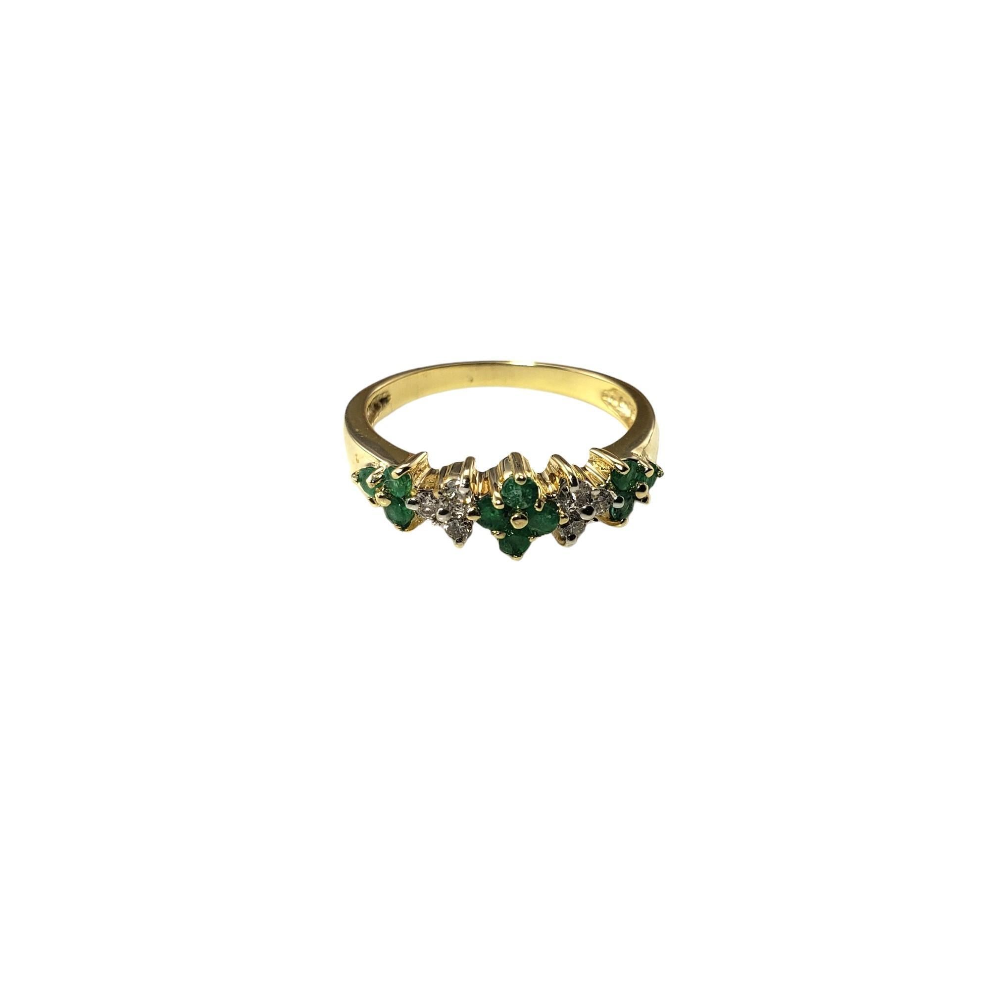 Round Cut 14 Karat Yellow Gold Emerald and Diamond Ring Size 7 #15631 For Sale