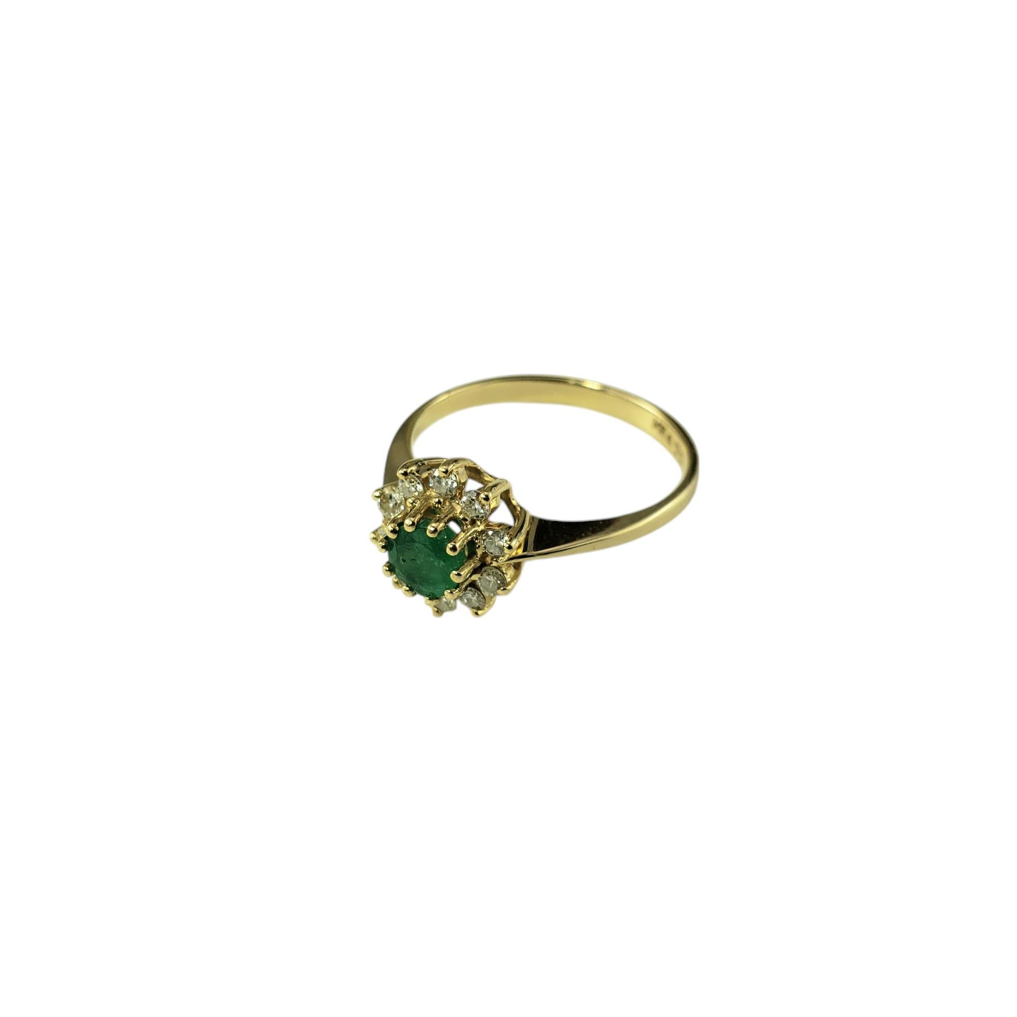 Round Cut 14 Karat Yellow Gold Emerald and Diamond Ring Size 7 #19916 For Sale